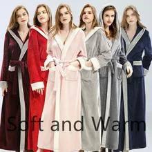 Высококачественная женская зимняя балахон с капюшоном, красный свадебный халат, гостиничный халат с шапкой, одежда для сна, длинный халат с карманами