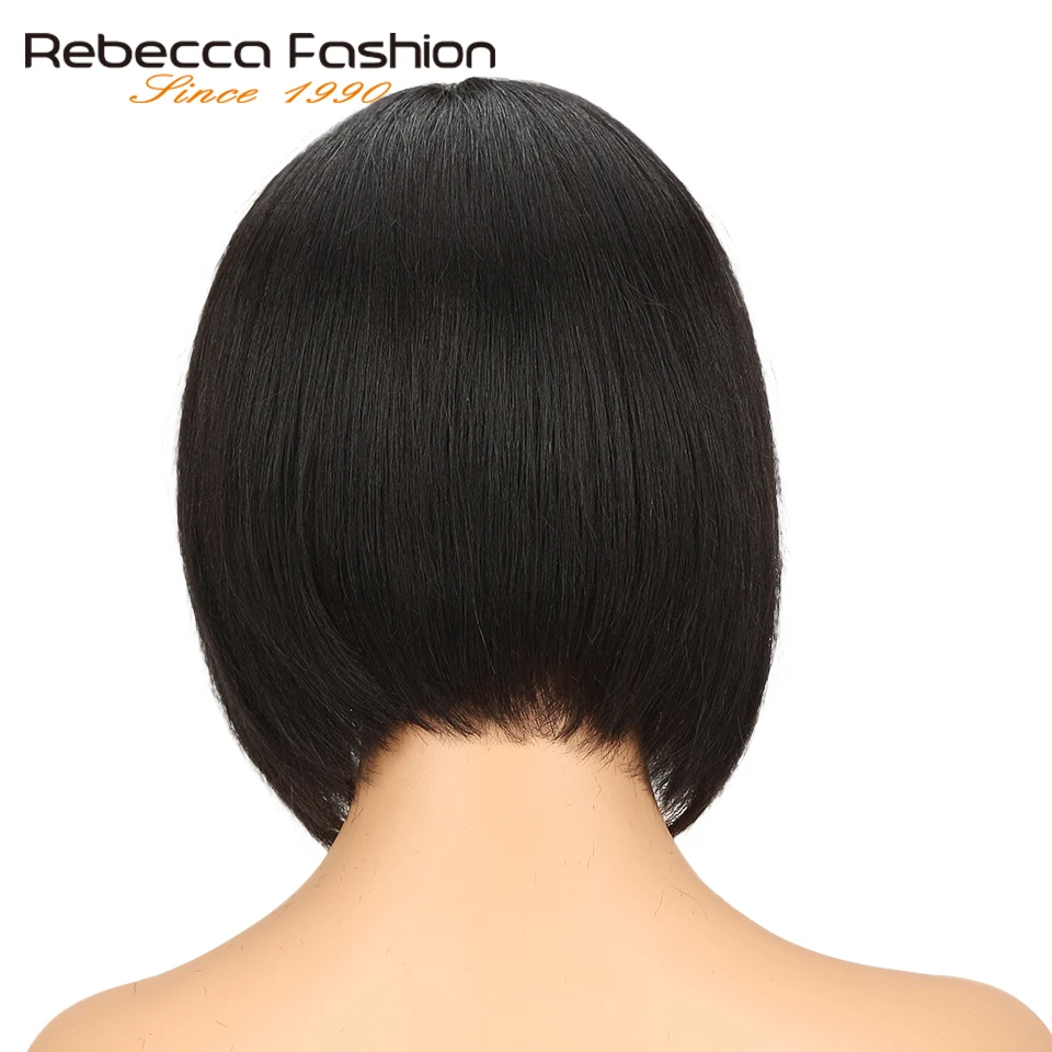 Rebecca 8 дюймов короткий Боб натуральные волосы парики шнурка для черный Для женщин средняя часть перуанской Реми прямые волосы парик