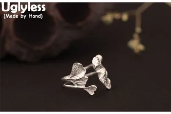 

Uglyless Real S 925 Sterling Silver Women Handmade Ginkgo Rings Ethnic Wide Ring Exaggerated Design Jewelry Exotic Leaves Bijoux