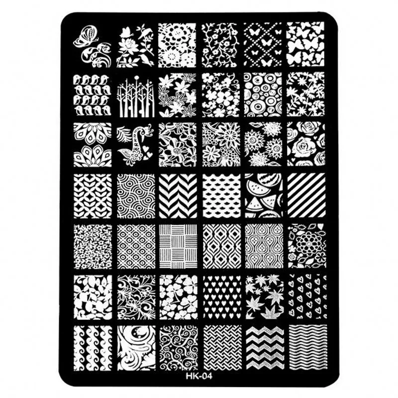 

1PCS Rectangle Nail Stamping Plates Large Size Fashion Flower/Butterfly/Maple Leaf Pattern Templates for Polish Nail Stamp HK-04
