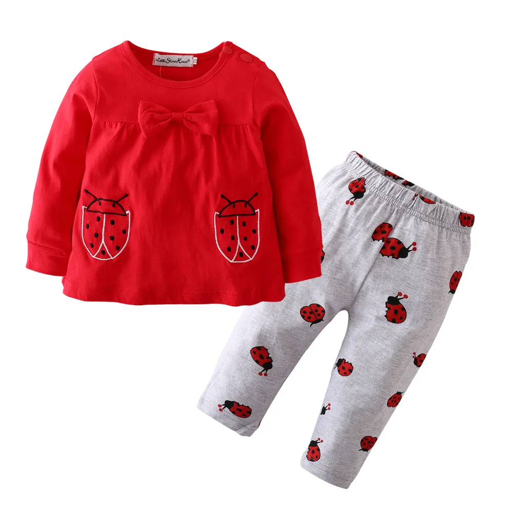 

2019 New Fashion Newborn Baby Girl Clothes Cotton Cartoon Long-sleeved Top+Pants Infant 2 Pcs Baby Girl Clothing Set