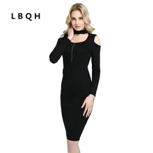 Lbqh Новинка осени женские модные пикантные Длинные рукава Брендовое платье высокого качества на молнии с открытыми плечами женщины трикотажное платье