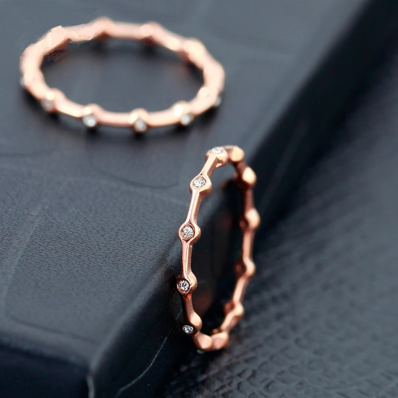 

Titanium Steel Elegance Rhinestone Women Finger Rings Fashion Rose Gold Color Girl Ring for Birthday Gift