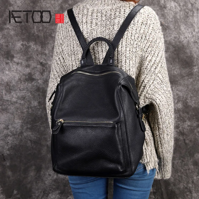 AETOO New leather ladies shoulder bag leather casual fashion Europe and the United States trend female backpack female bag big AETOO New leather ladies shoulder bag leather casual fashion Europe and the United States trend female backpack female bag big