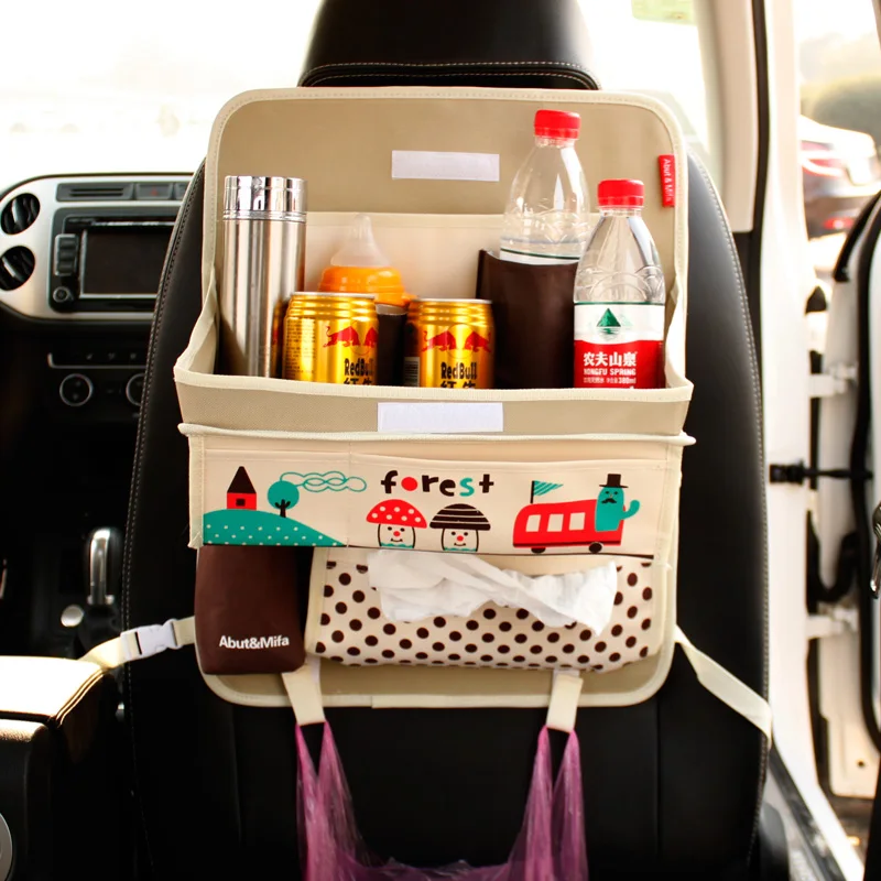 Cute Cartoon Folded Car Organizer for Kids Multi Pocket Storage Box Bag  Oxford Dining Table Car Seat Back Organizador Bag Hang
