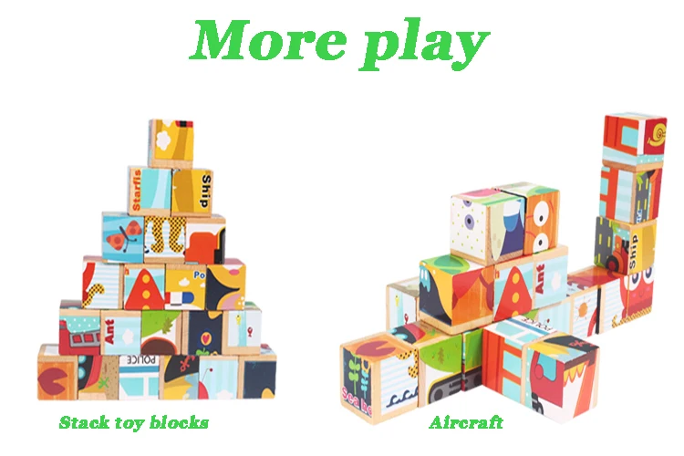 Деревянная детская игрушка блок разделочный блок деревянные кубики животные фрукты Движение 9 шт. 6 сторон Развивающие игрушки для детей