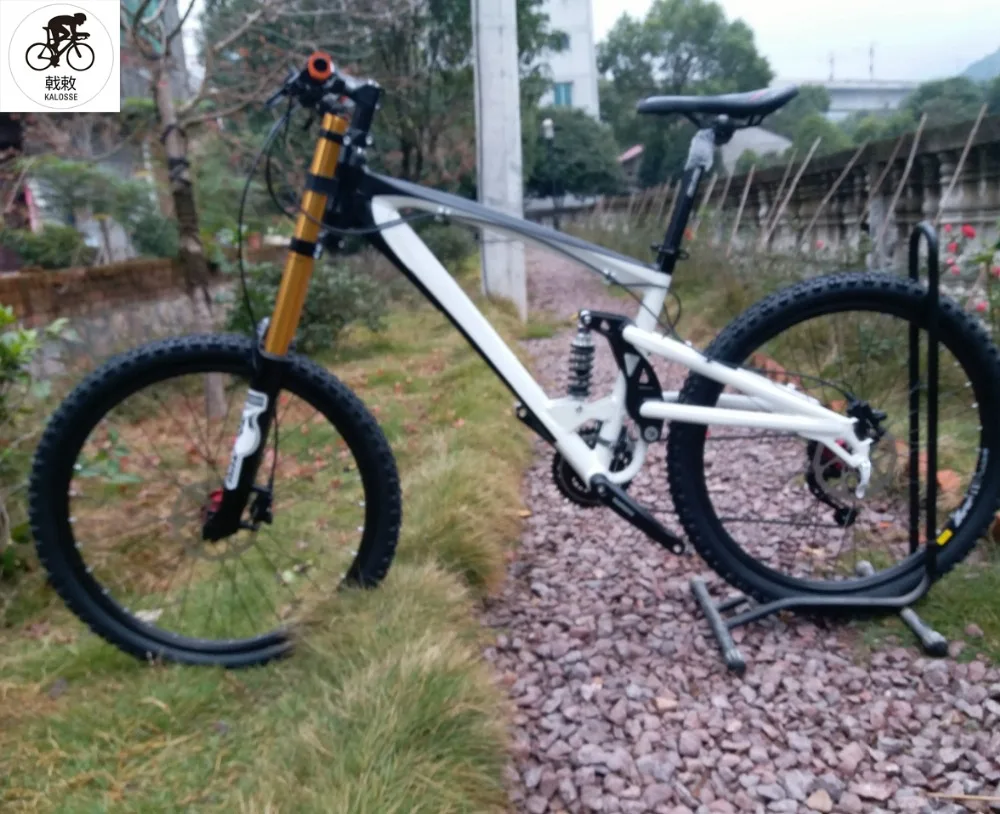 Cheap Kalosse SLX 22 speed full suspension bicycle   Hydraulic brakes    mountain bicycle Downhill  DH mountain bike 26*2.35inch 2