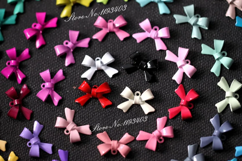 

Choose the Color 20PCS Mix RAINBOW bowknot Colored Enameled Bow Charm Pendant Connector 11mm x 16mm E-6 (No37-51)