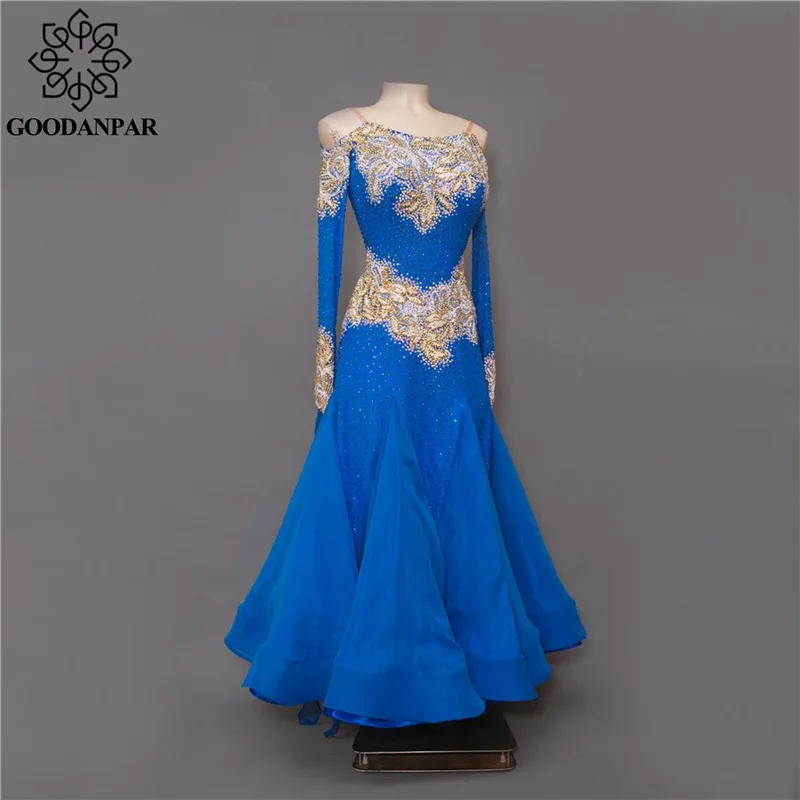

GOODANPAR New Ballroom Dance Dress Backless Women Standard Competition Costume Stretch Lycra Waltz Dance Wear With Bodysuit Bra