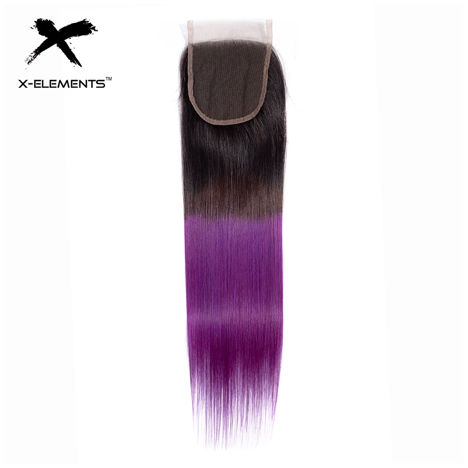X-Elements Ombre Color 4x4 Lace Closure Brazilian Human Hair Straight Closure Remy Hair Closure T1BPurple T1B30 T1B27 T1B39J (3)