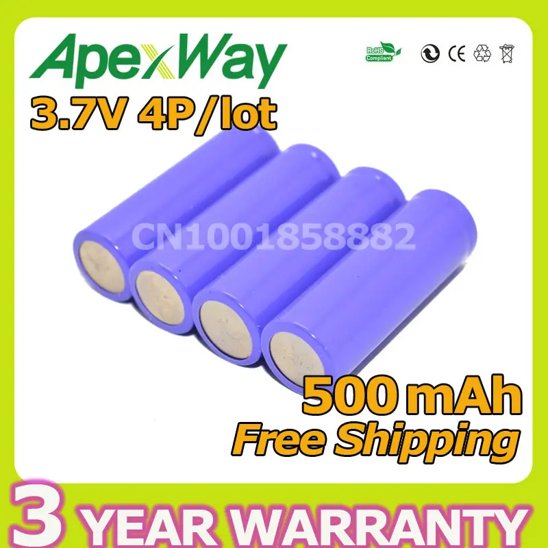 Apexway 4 шт./лот 500 мАч 3 7 в литий ионная 14430 аккумуляторная батарея 600 раз