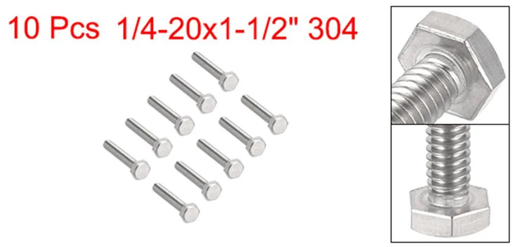 UXCELL 10 шт. болты 1/4-20x1-1/2 "304 Нержавеющая сталь шестигранный винт с головкой болт, крепеж сборки корабля Оборудование для связи болты