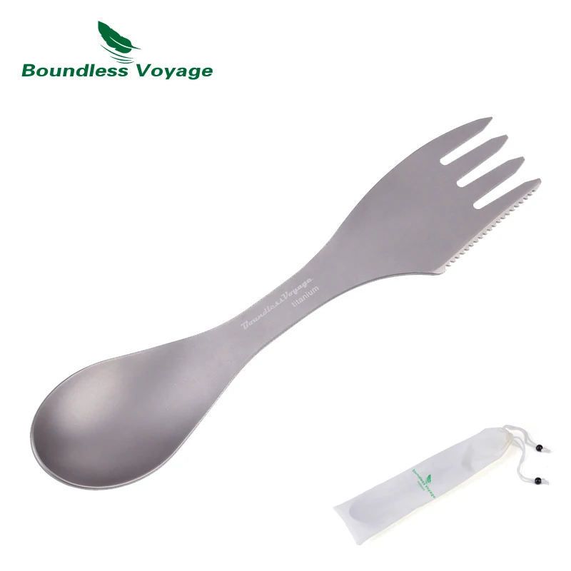 

Boundless Voyage Titanium 3 in 1 Fork Spoon Spork Cut Set Outdoor Dual-purpose Tableware Cutlery Thickness