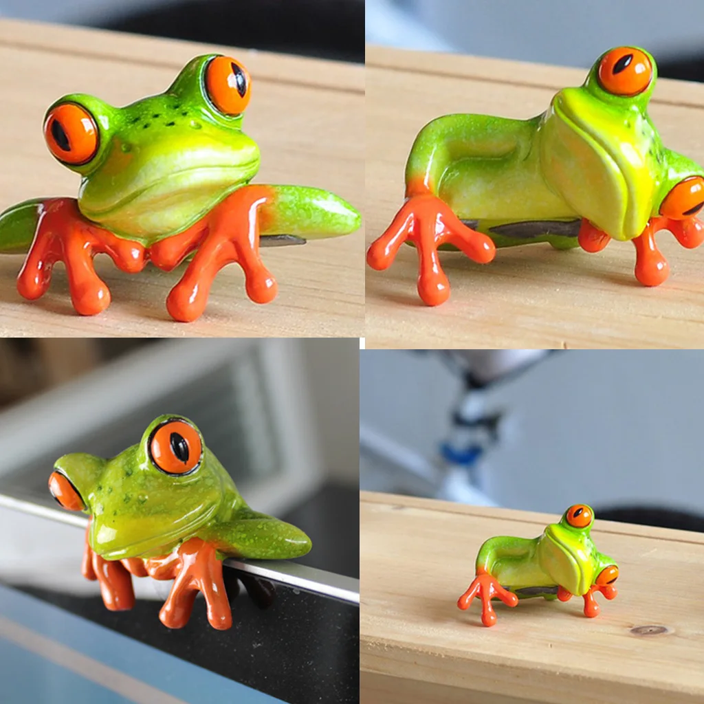 

3D Frog Figurines Statues Car Dashboard Office Desk Computer Fish Tank Underwater Ornament Decor Craft 2Pcs