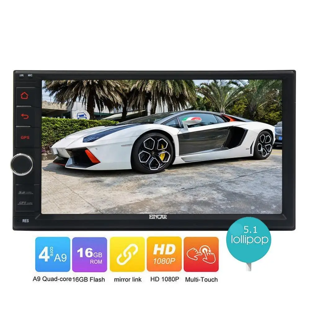 Eincar 16 Гб R0M Android 5,1 леденец на палочке HD 4 ядра двойной Din в приборной панели автомобиля Радио Стерео Bluetooth gps навигации автомобиля плеер с