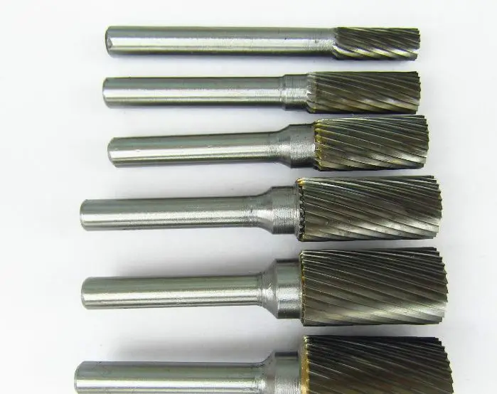 

6mm Shank 6mm 8mm 10mm 12mm 14mm 16mm 6pcs Hard Alloy Rotary Burrs Grinding Head Cylindrical Rasp Wood Metal Milling Cutters