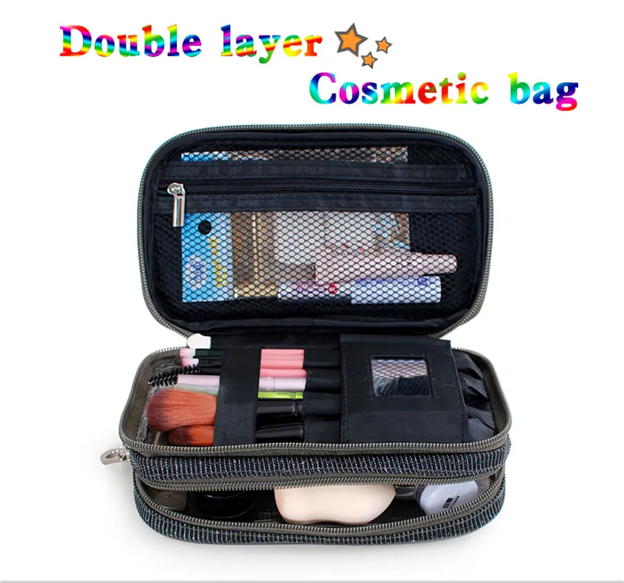 Cute Girl Professional Travel Small Makeup Bag Double Waterproof Cosmetic Bag Fashion Beautician Organizer Toiletry Makeup Pouch