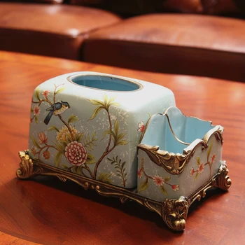 

Europe type multifunctional decorative paper towel box room decoration luxury mobile phone desktop retro storage box