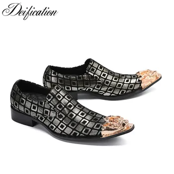 

Deification Vintage Leather Mens Dress Shoes Flat Metal Pointy Toe Chaussure Homme En Cuir Luxury Male Formal Office Party Shoes