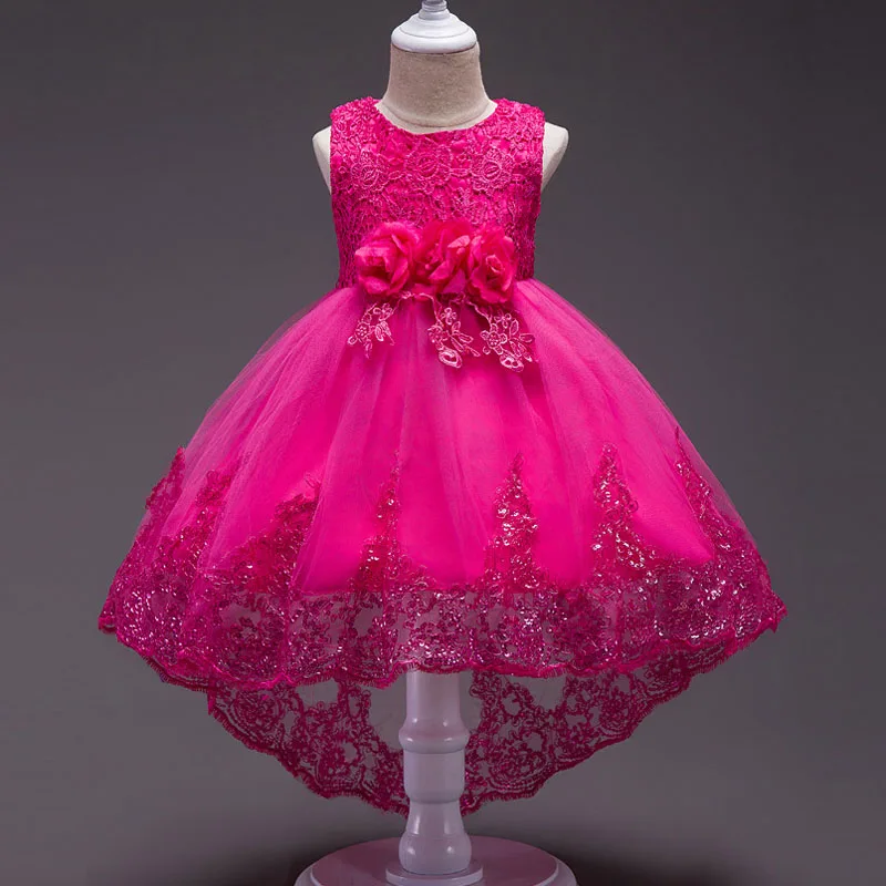 Праздничные платья для девочек от 3 до 10 лет коллекция года, летнее вечернее платье для девочек для свадебной церемонии, детское кружевное платье Одежда для девочек подарок, Vestido - Цвет: Розово-красный