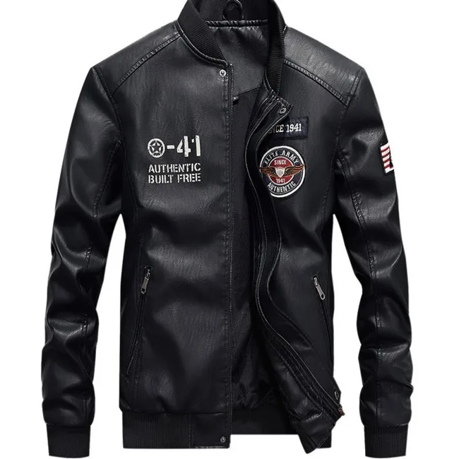 ПУ куртка-бомбер мужская Ma-1 летная куртка пилот ВВС мужские кожаные куртки армейские военные мотоциклетные пальто большой размер 4XL - Цвет: Черный