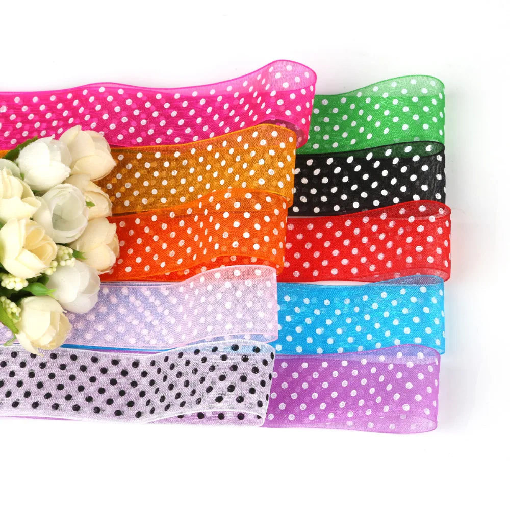 5yard/lot 28mm Dot Printed Organza Ribbons Wedding Decorative Gift Box