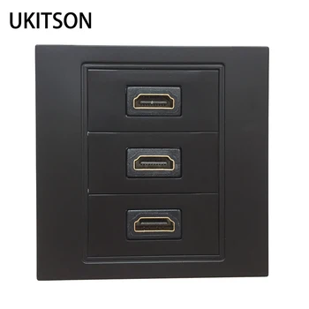 

Black Color 3 Ports HDMI2.0 Female To Female HDMI Connector Extender Socket Faceplate 86x86mm