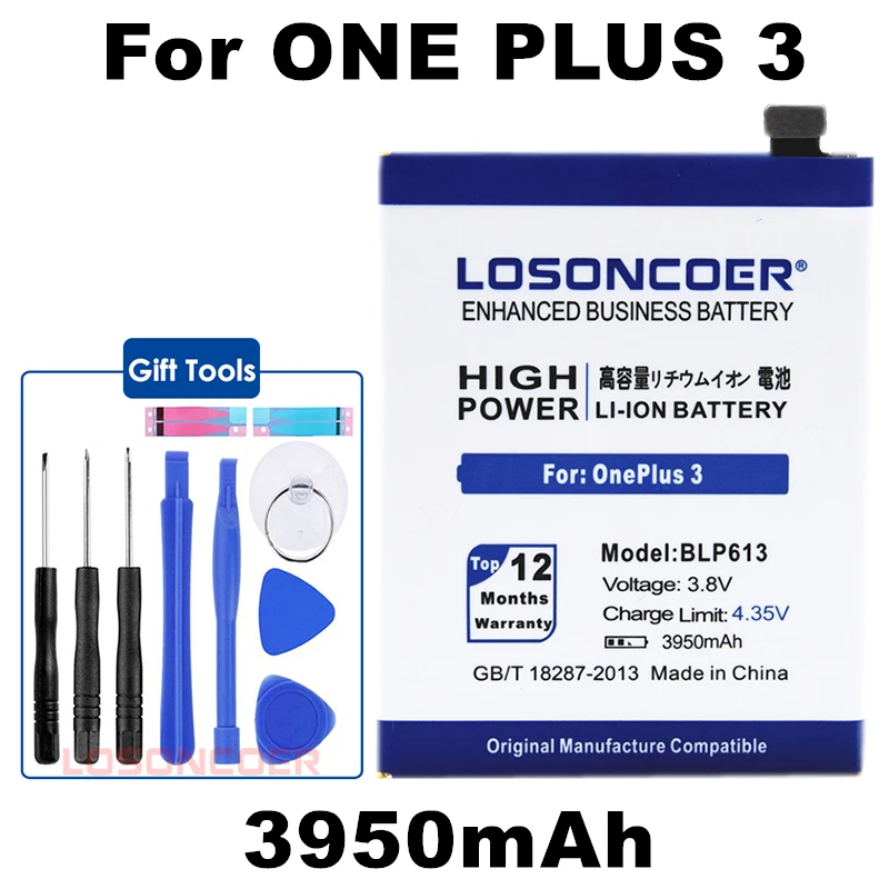 

LOSONCOER 3950mAh High Quality Battery BLP613 Replacement Battery for OnePlus 3 One Plus 3+ Tracking Number