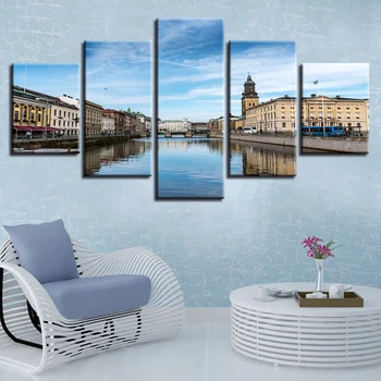 

Canvas Painting Wall Art Frame 5 Pieces Sweden City Gothenburg River Pictures Printed Landscape Poster Modular Living Room Decor