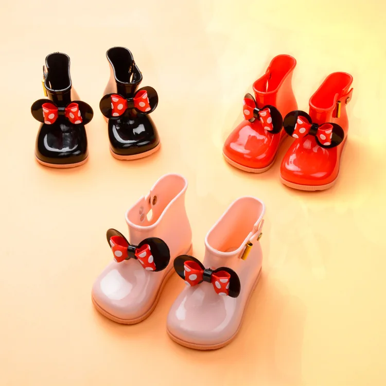 

New Melissa Jelly Shoes Baby Kids Rain Boots Cotton Bow Non-Slip Children Rainning Boots For Girls Boys Shoes Rainboots SAP33