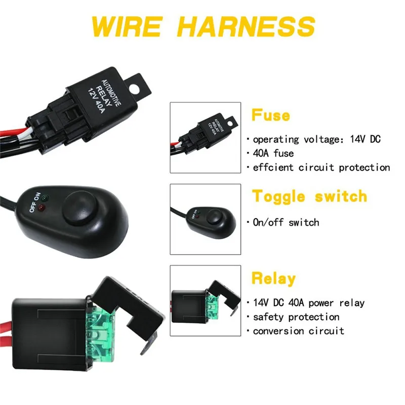 Kongyide автомобильный светильник, ВКЛ./ВЫКЛ., переключатель питания и реле, комплект проводки 12 В, светодиодный светильник, бар для бездорожья, 180 Вт, 14AWG, 8фт, 40А, Прямая поставка, f20