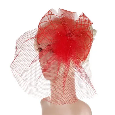 Розничная, свадебная, праздничная, чародейка, Коктейльная шляпа для женщин, французская вуаль, головная повязка для волос, винтажные, модные, женские, вечерние, аксессуары - Цвет: LMFS1003-red