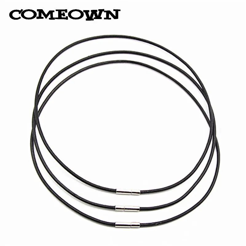 COMEOWN 10 шт./лот черный 2 мм 1"-30" натуральная кожа шнур изготовление ожерелий с подвесками+ серебряная стальная байонетная застежка DIY ювелирные изделия