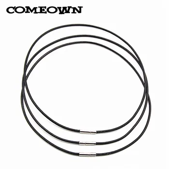 

COMEOWN 10Pcs/lot Black 2mm 12"-30" Genuine Real Leather Cord Necklace Pendant Making+Silver Steel Bayonet Clasp DIY Jewelry