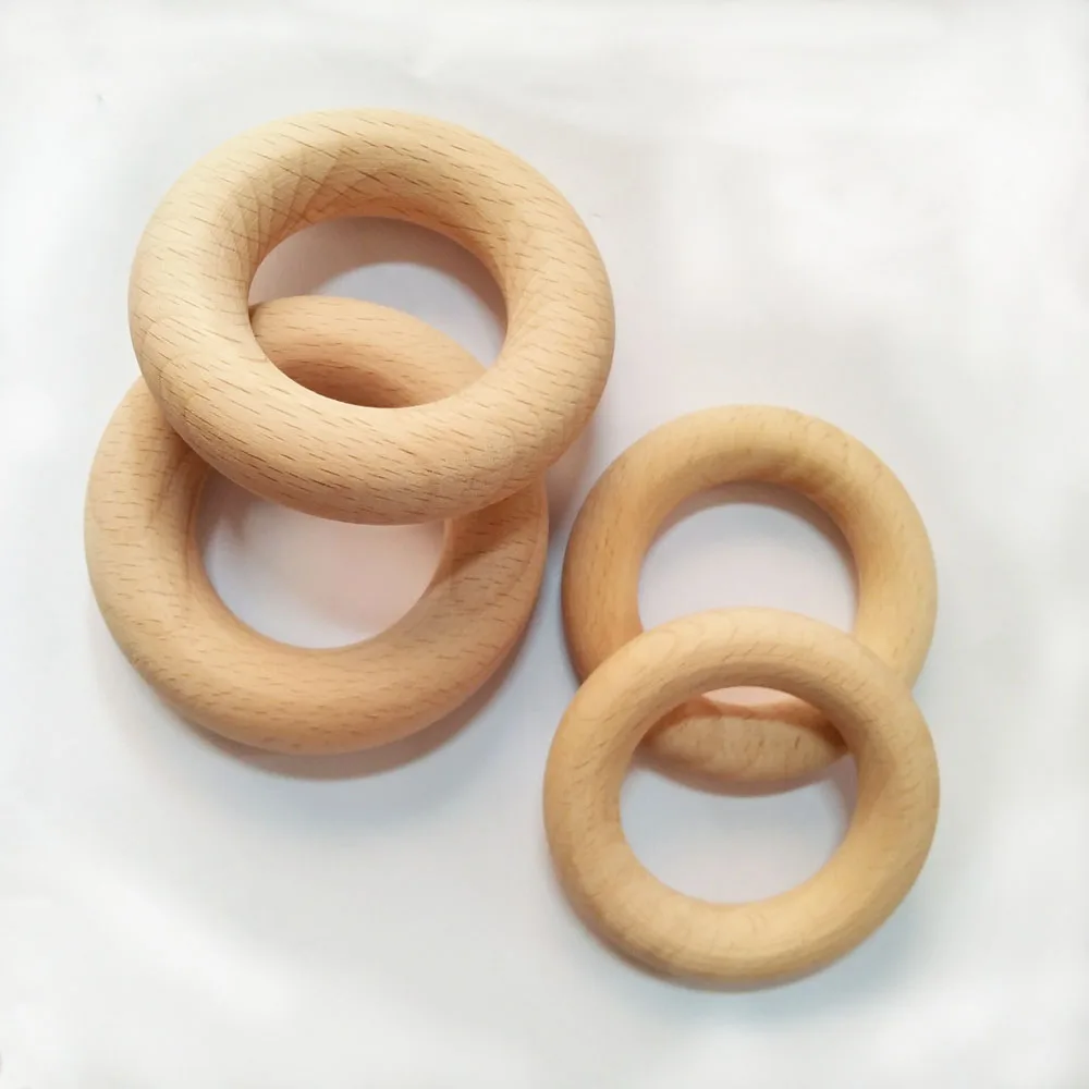 natural beech wood ring 50pcs 6.5cm+50pcs 5.5cm Wooden Baby Teether