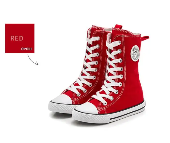 Г. Парусиновые ботинки для девочек и мальчиков, высокая парусиновая обувь Школьные ботинки на высоком каблуке для больших девочек красный, белый, черный цвет, размеры 29-39 - Цвет: red