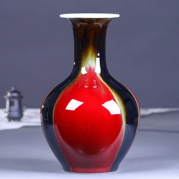 

Jingdezhen modern ceramics color glaze vase flower room office decoration The spring comes in full form.