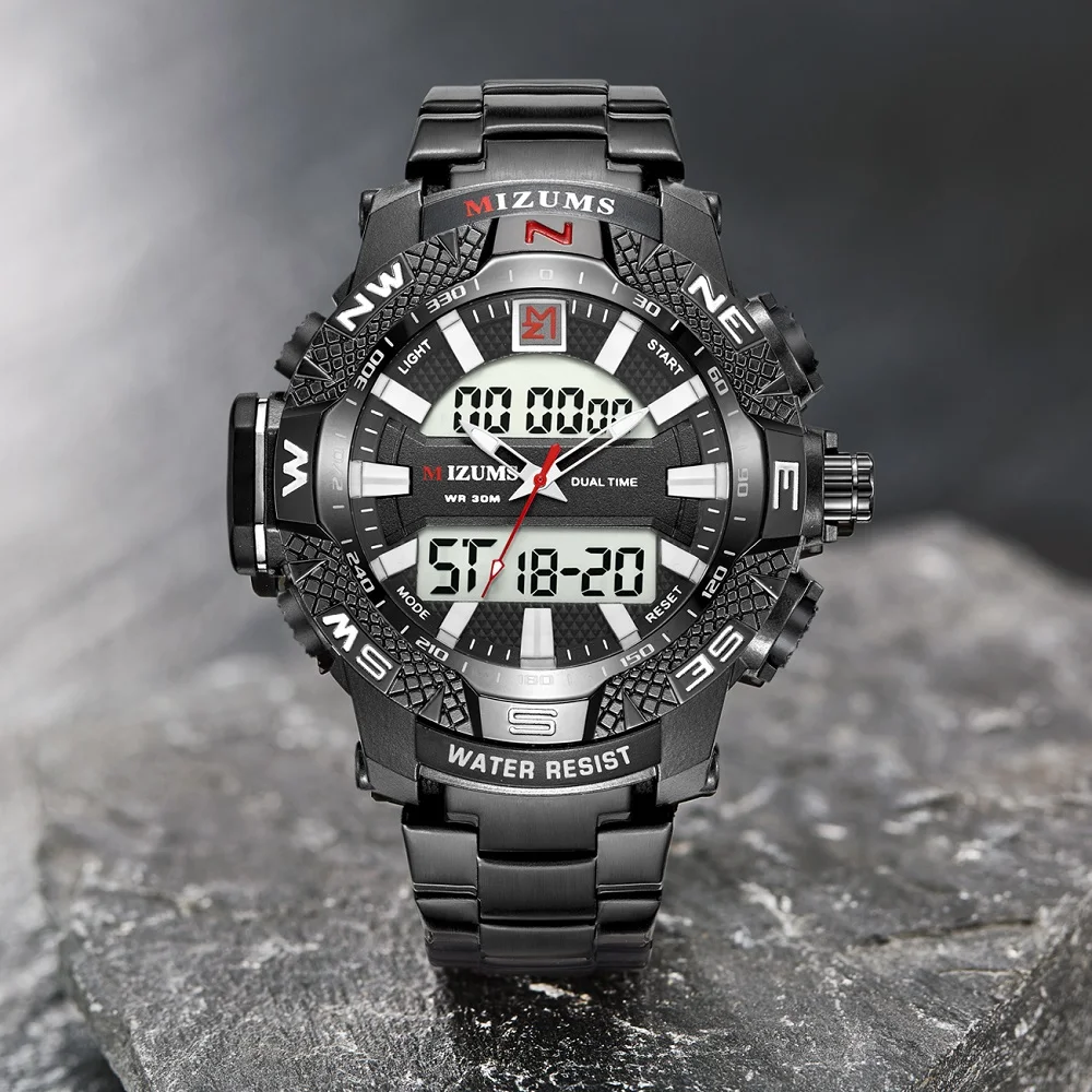 MIZUMS Fashion Men Sports Watches Men's Quartz LED Digital Clock Male Waterproof Military Watch Men Wristwatch Relogio Masculino