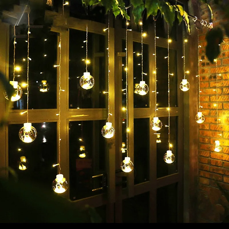 

2.5M Romantic Ball Led Curtain String Lights Warm White Christmas Xmas Garland Light For Wedding Party Holiday Decoration