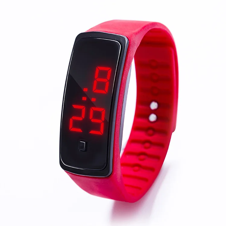 Светодиодный браслет с цифровым дисплеем, детские Студенческие Спортивные наручные часы с силикагелем, мужские часы с календарем, наручные часы Bayan Kol Saati - Цвет: red