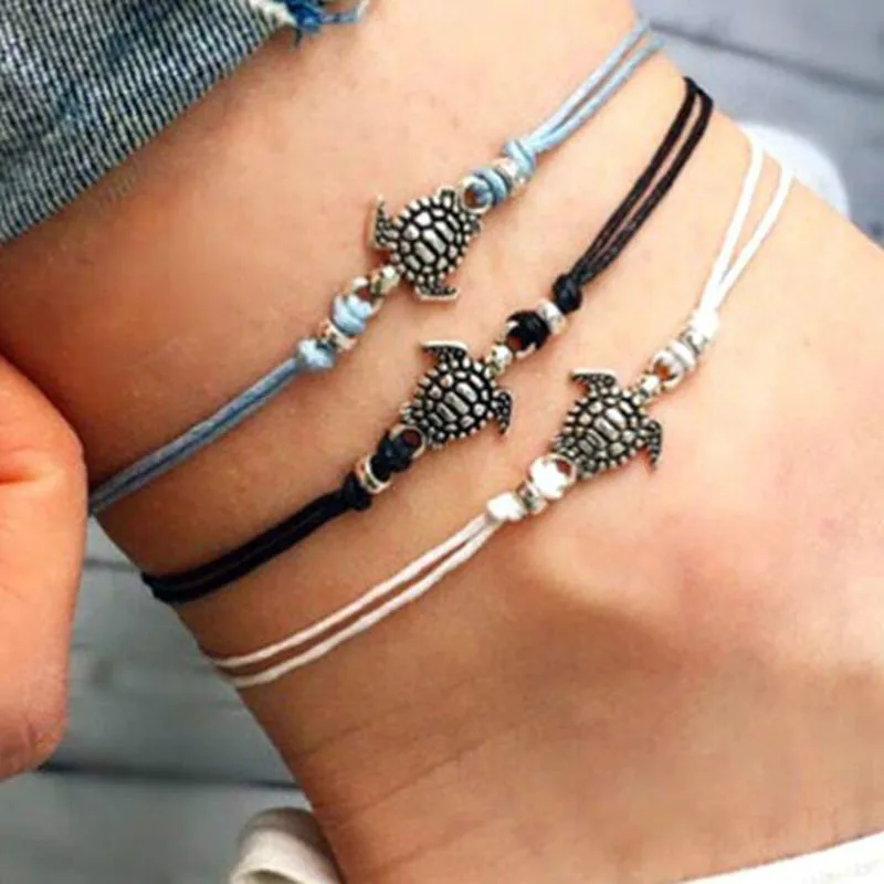 

Ankle BraceletSummer Beach Turtle Shaped Charm Rope String Anklets For Women Woman Sandals On the Leg Chain Foot Jewelry