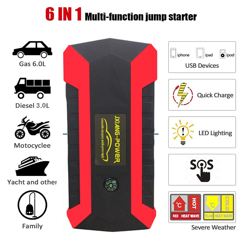 JKCOVER 68000mWh 800A Car Jump Starter for Petrol Car Battery Charger Emergency 60C Discharge Auto Starting High Power Pack Bank