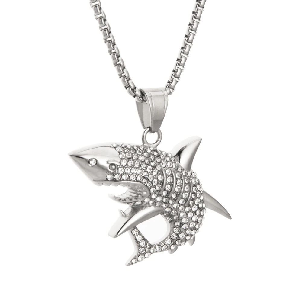 

2019New Goofan Hiphop Great White Shark Necklace Pendant High Quality Stainless Steel Fashion Jewelry For Men Women Gift STN2350