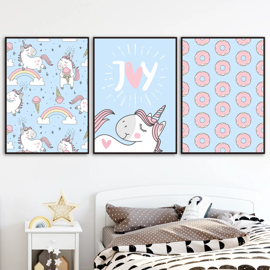 Cartoon-Unicorn-Rainbow-Ice-Cream-Joy-Quote-Wall-Art-Canvas-Painting-Nordic-Posters-And-Prints-Wall