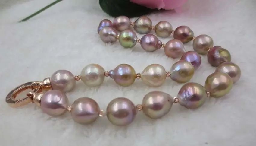 

gorgeous 11 - 14MM wonderful Rainbow purple FURROW Kasumi pearl necklace