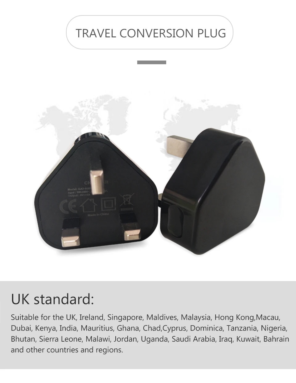 UK Adapter Plug 1 USB 5V1A Charger For Phone UK Standard Conversion Plugs Travel Wall in Ireland Singapore Maldives Malaysia (3)