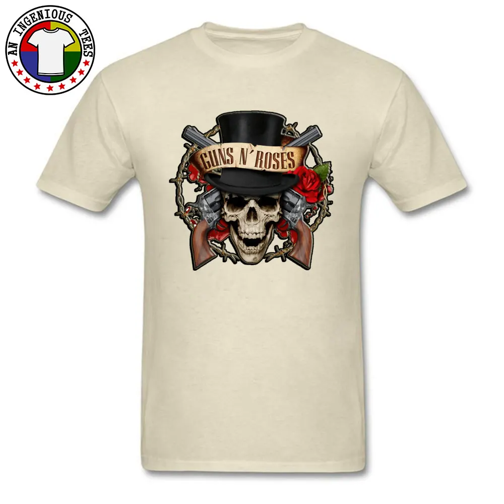 Guns N Roses O-Neck T Shirts VALENTINE DAY Tees Short Sleeve Fitted Cotton Fabric Casual Tee Shirt Print Men's Guns N Roses beige