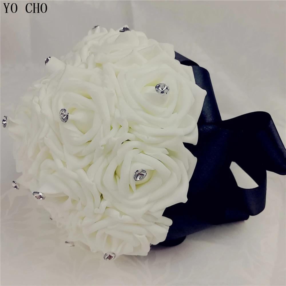 Yo Cho Black Bridal Wedding Bouquet Customized White Wedding Flowers Crystal Silk Pe Rose Flower Wedding Flowers Bridal Bouquets Flowers Bridal Bouquet Flower Weddingwhite Wedding Flowers Aliexpress