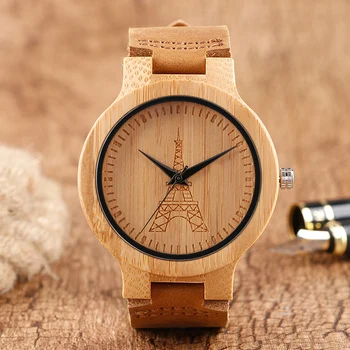 

New Arrival Effie Tower Pattern Wood Watch Men's Brown Elegant Creative Bamboo Handmade Quartz Watch Male Bracelet Top Gift