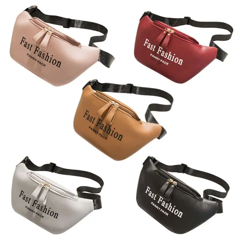 

29x5x14cm Women Waist Fanny Pack PU Leather Belt Zipper Waist Bag Casual Chest Bags